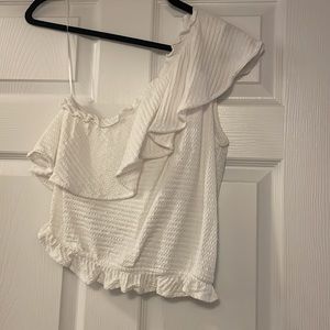 FRENCH CONNECTION One Shoulder Ruffle White Blouse